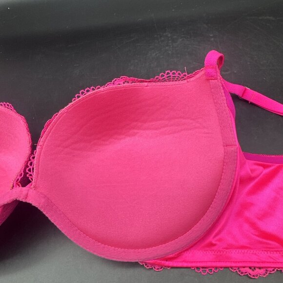 VICTORIA’S SECRET Plunge Hot Pink Lace Push Up Underwire Bra Sz 36D Sexy - Picture 8 of 12